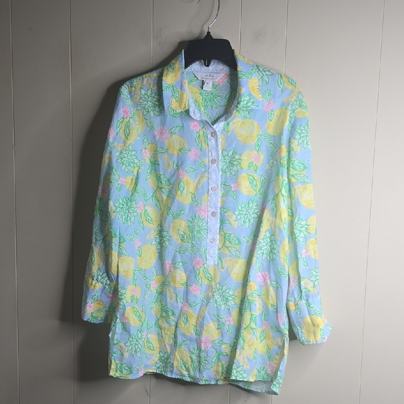 Lilly Pulitzer Riverlyn Pieced Print Tunic Bluette Make Lemonade Medium NWOT - Picture 2 of 8